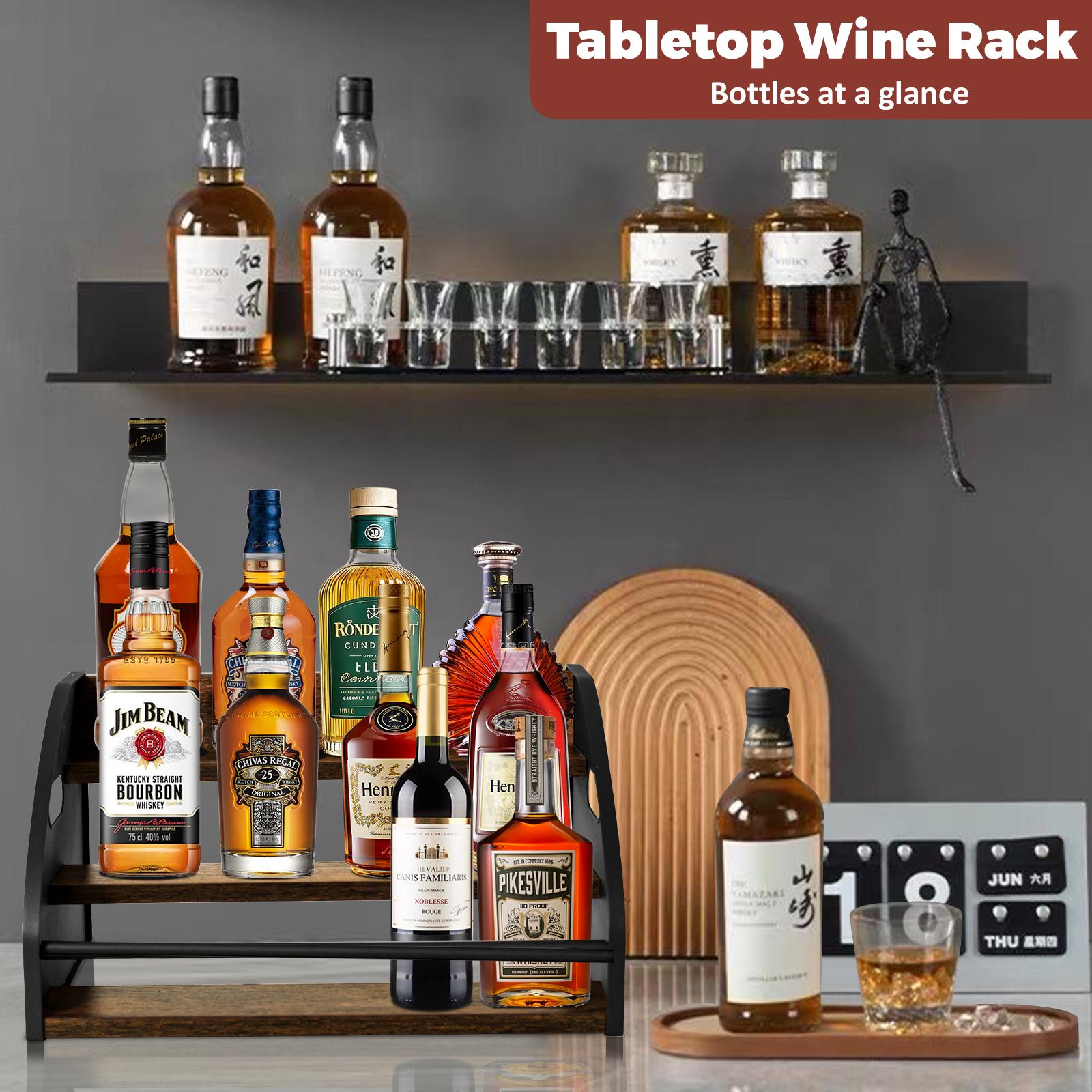 Black Metal 3-Tier Freestanding Wine Rack - Home Organizer, Liquor Bottle Storage Holder for Bar, Kitchen Glass Brewing & Juicing