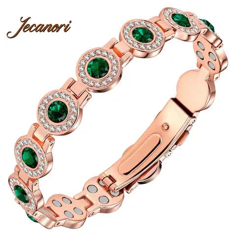 Jecanori Women's Elegant Copper Bracelet, Multi-Facet Crystal Inlay Costume Jewelry, 4X Strength 3800 Gauss Magnetic Clasp, Adjustable Daily Accessory, Gift for Her, Elegant Bracelet, Womens Bracelet