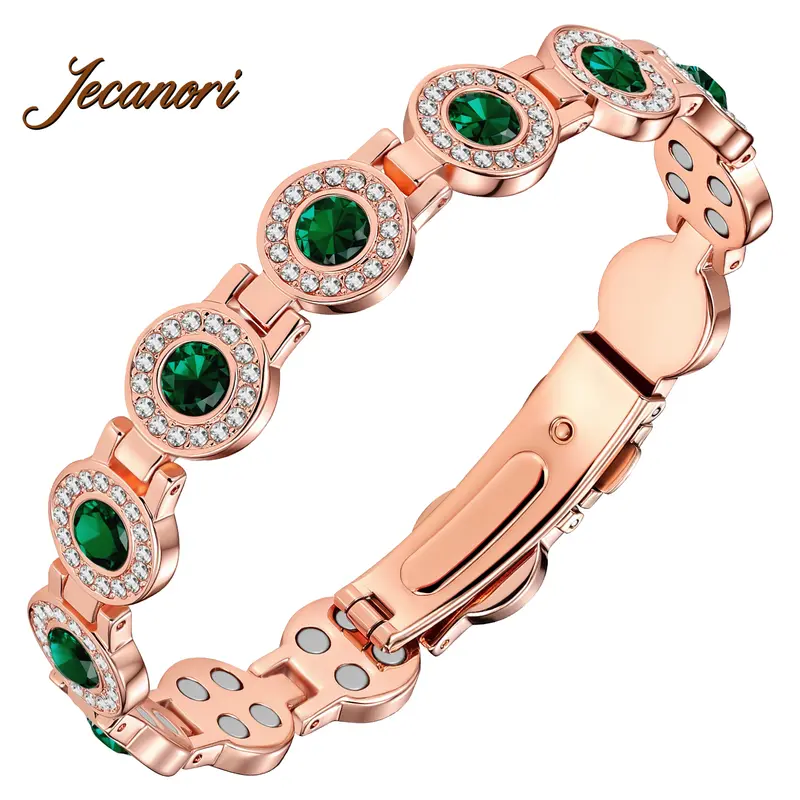 Jecanori Women's Elegant Copper Bracelet, Multi-Facet Crystal Inlay Costume Jewelry, 4X Strength 3800 Gauss Magnetic Clasp, Adjustable Daily Accessory, Gift for Her, Elegant Bracelet, Womens Bracelet