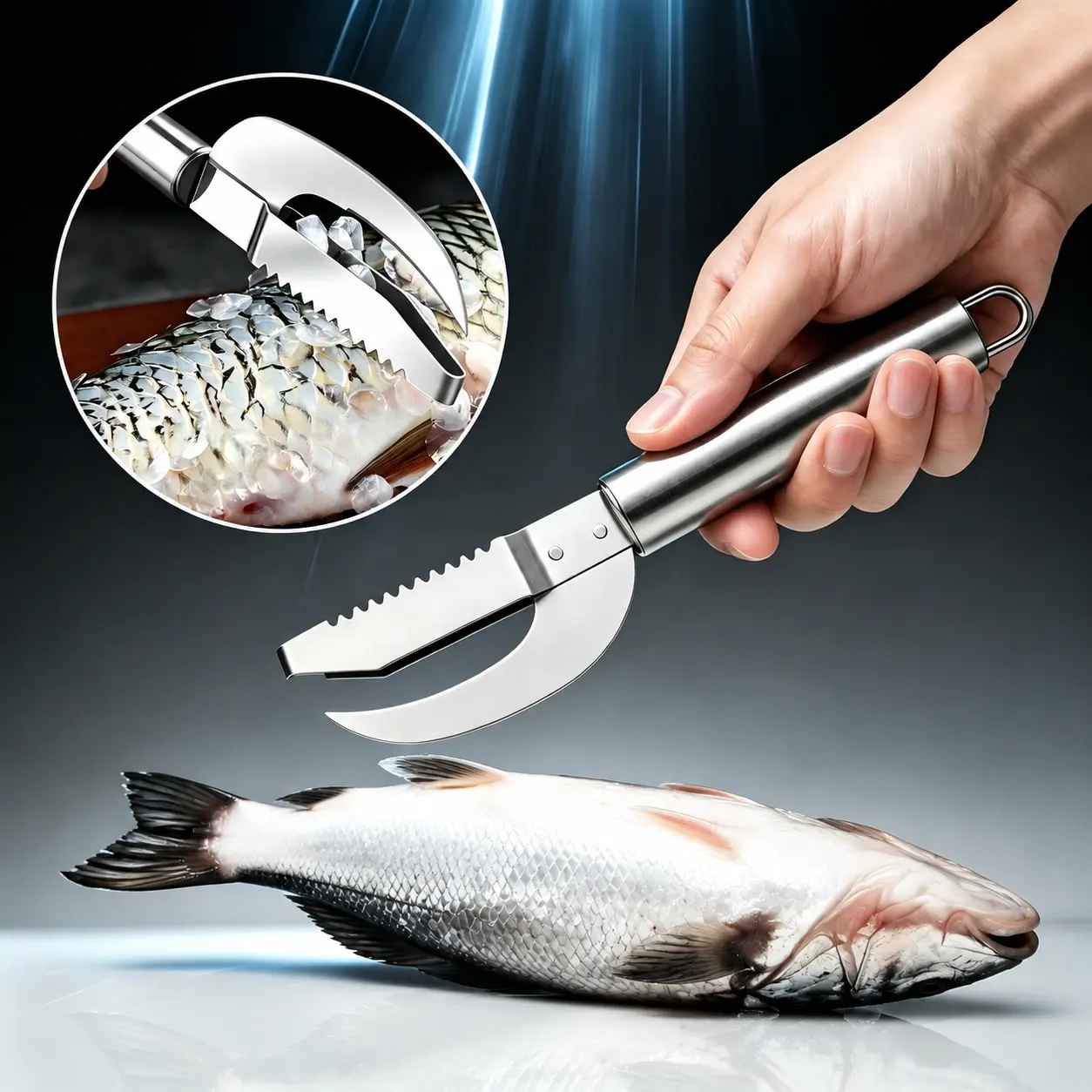 2-in-1 Stainless Steel Fish Gutting Knife & Fish Scaler, Fish Belly Opener with Fish Scale Remover Tool, Multifunctional Seafood Cleaning Knife, Must-Have Kitchen Gadget for Home Cooking