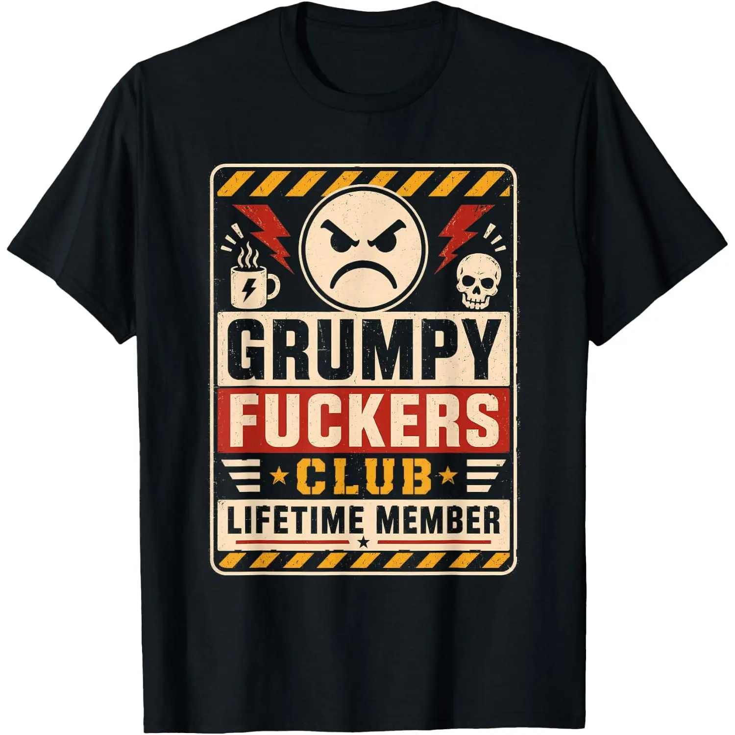 Grumpy Fuckers Club Graphic T-Shirt - Women's Casual Vintage Cotton Crew Neck with a Cartoon Design, Distressed Look and Playful Vibe, Short Sleeves, Cute