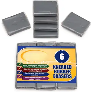 6 Gray Kneaded Erasers, Blend, Shade, Smooth, Correct, and Brighten Your Sketches and Drawings