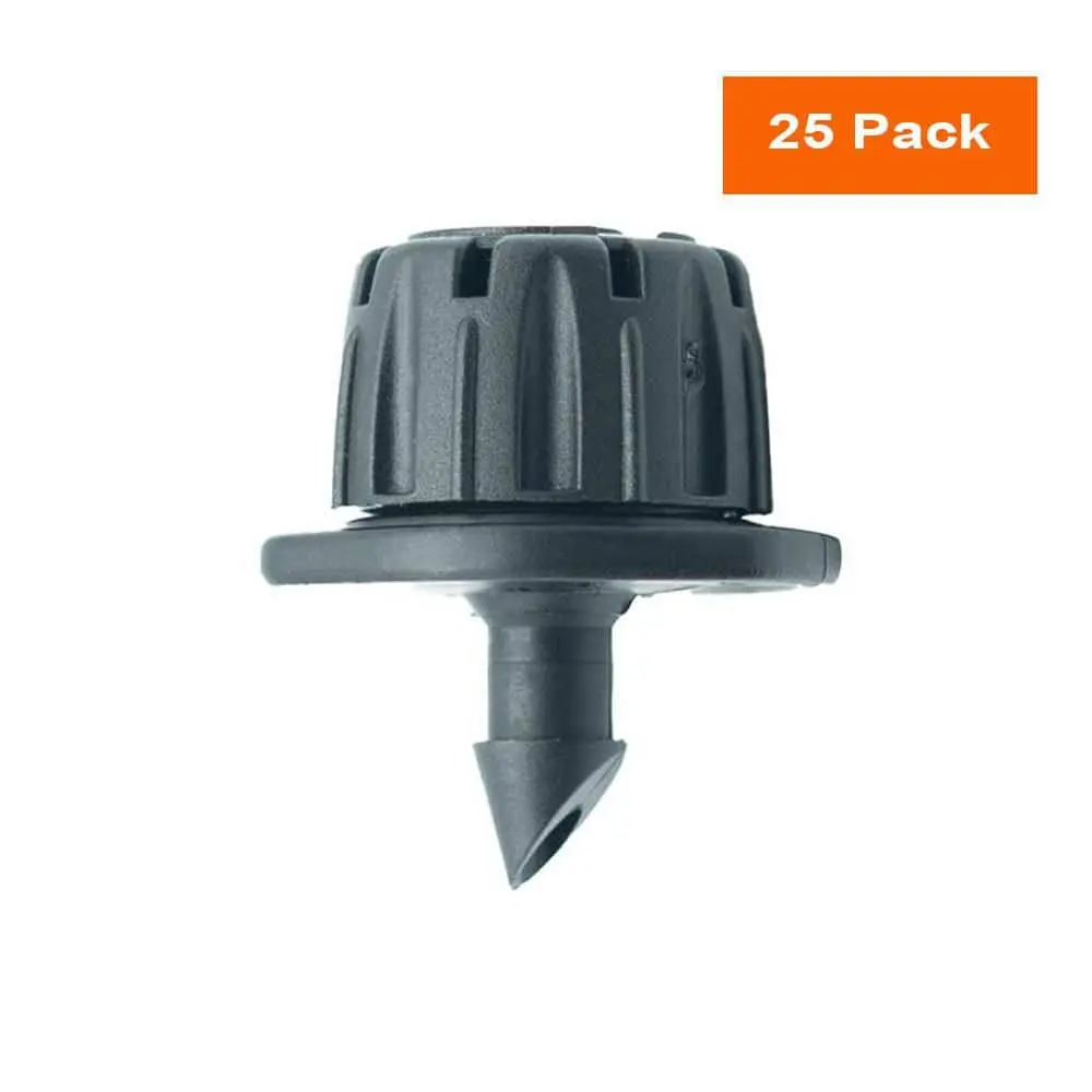 25-Pack Adjustable Drip Emitters for Planter Boxes, Shrubs - 0-14 GPH Flow Rate, 1/4 in. Barbed Inlet, 360-Degree Precise Watering, 15-25 psi, UV-Resistant Outdoor Irrigation Tools
