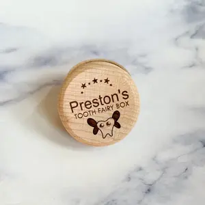 Personalized Tooth Fairy Box-Kids Name-Customized-Engraved Wood-Birthday Gift-Surprise Present-Holiday-Children-Wooden-Memorabilia-Unique Baby Shower Keepsake-Teeth Holder Pillow With Lid With Lid With Lid Round
