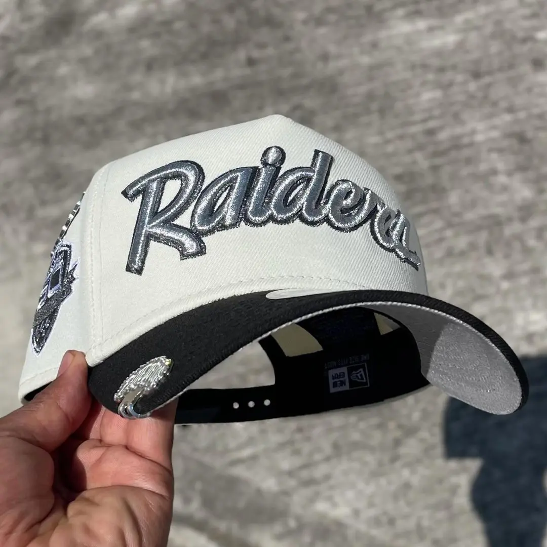 New Era NFL Las Vegas Raiders Cap white Silver Colorway Premium Embroidery Logo Snapback Flat Brim Baseball Hat Urban Streetwear Collection