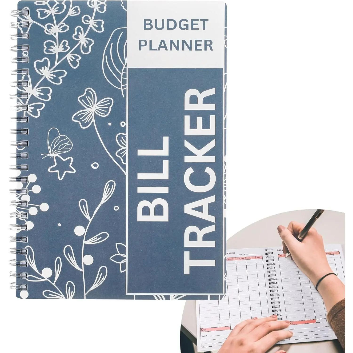 Bill Payment  Notebook with Spiral Binding and  Pocket - for Financial  Home Finance & Monthly Bill Payment Organizer (Blue Blossom)