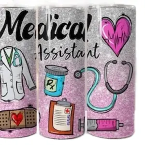 CraftedLuvCreations Medical Assistant 20 oz Tumbler with Sliding Lid Reusable Straw Stainless Steel Insulated Durable Drinkware Flasks Portable Water Bottles Mug Eco-Friendly Gift Box Included Washable