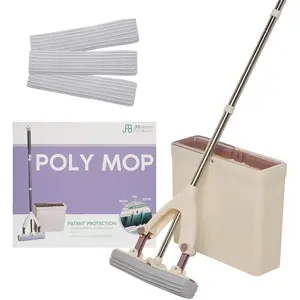 Poly Mop PVA Sponge Mop Bucket - Wash, Dry and Store Floor Cleaner - Ultra Absorbent PVA Sponge, Extendable Handle, Compact Pail, Easy Storage - 3 Mop Heads Included