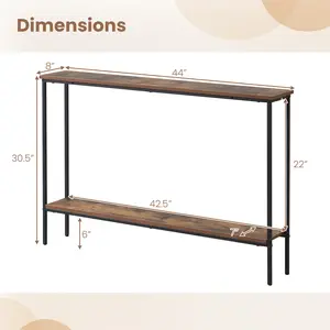 COSTWAY - 44 Inch Console Table with Shelf with Dual Anti-Tipping Kits-Rustic Brown