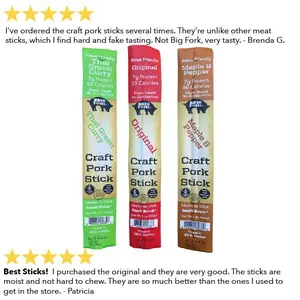 Big Fork Brands - Craft Pork Snack Sticks - All 3 Flavors - 3 Individually Packaged 1 oz Sticks - Keto - 7g Protein - 0g Sugar - Made in USA - 50 Calories - 100% Real Meat