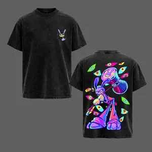Jax Digital Circus Washed T-Shirt, The Amazing Digital Circus Rabbit Graphic Tee, Neon Chaos Cartoon Streetwear Shirt, Oversized Vintage Style Tee