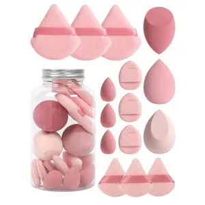 15Pcs Makeup Sponge Set with Storage Jar, Beauty Blender Powder Puff Mini Powder Puff Mini Finger Air Cushion Triangle Puff