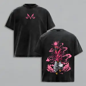 Majin Buu Vintage Washed Anime T-Shirt | Kid Buu Pink Energy Graphic Tee | Oversized Streetwear Retro Shirt | Heavy Cotton Gift for DBZ & Anime Fans
