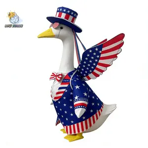 4th of July Porch Goose Costume Set Striped Star Clothes and Wings Hat Glasses Bow Tie 5 Piece Outfits for Yard Garden Decor