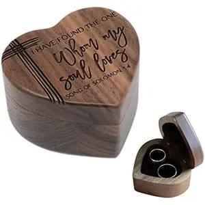 URBAN KRAFTS Wedding Ring Box for Wedding Ceremony, Ring Bearer Box, Wooden Heart Ring Box Engraved (Song of Salomon Walnut Wood