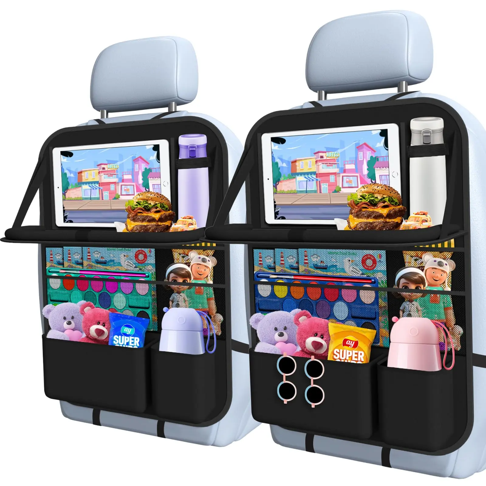 Car Backseat Organizer with table Tray(1Pack) 9 Storage Pockets Backseat Car Organizer with Tablet Holder, Back seat Organizer for Kids Road Trip Essentials Travel tiktokshopbacktoschool