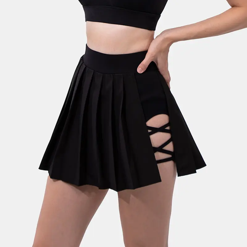 Women's Athletic Skorts - High-Waist Fitted Sporty Sport Skirt, Pleated Cut, Quick-Dry Fabric, Side Pockets, Asymmetric Hem, Plus Size for Running, Yoga