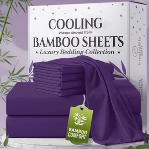 Bamboo Cooling Sheet Set 4/6PCS - Extra Deep Pocket Queen Size, Breathable & Soft, Wrinkle-Free Luxury Bedding