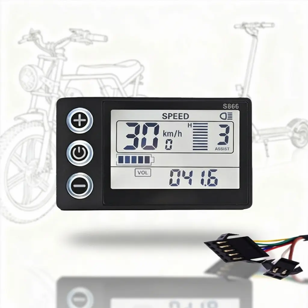 S866 Sm 7pin Waterproof Interface LCD Speed Display for Electric Bicycles & Scooters, Uart 2 Protocol, Wired Screen, Suitable for E-Bikes