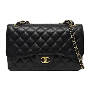 Pre-owned CHANEL Leather Shoulder Bags Classic Double Flap Jumbo in Black Quilted Caviar with Gold Tone Hardware
