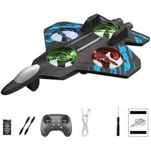 2.4GHz RC Fighter Jet Foam Airplane, 360° Stunt Remote Control Plane with LED Light, Stable Hovering Outdoor Flying Toy, Kids Holiday Gift, Blue