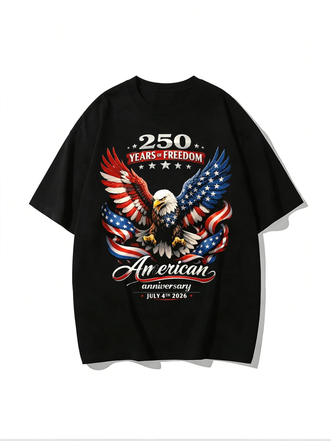 Men's America 250th Anniversary Graphic T-Shirt Eagle and Flag Print 1776–2026 Short Sleeve Patriotic Casual Street Style Fashion Top