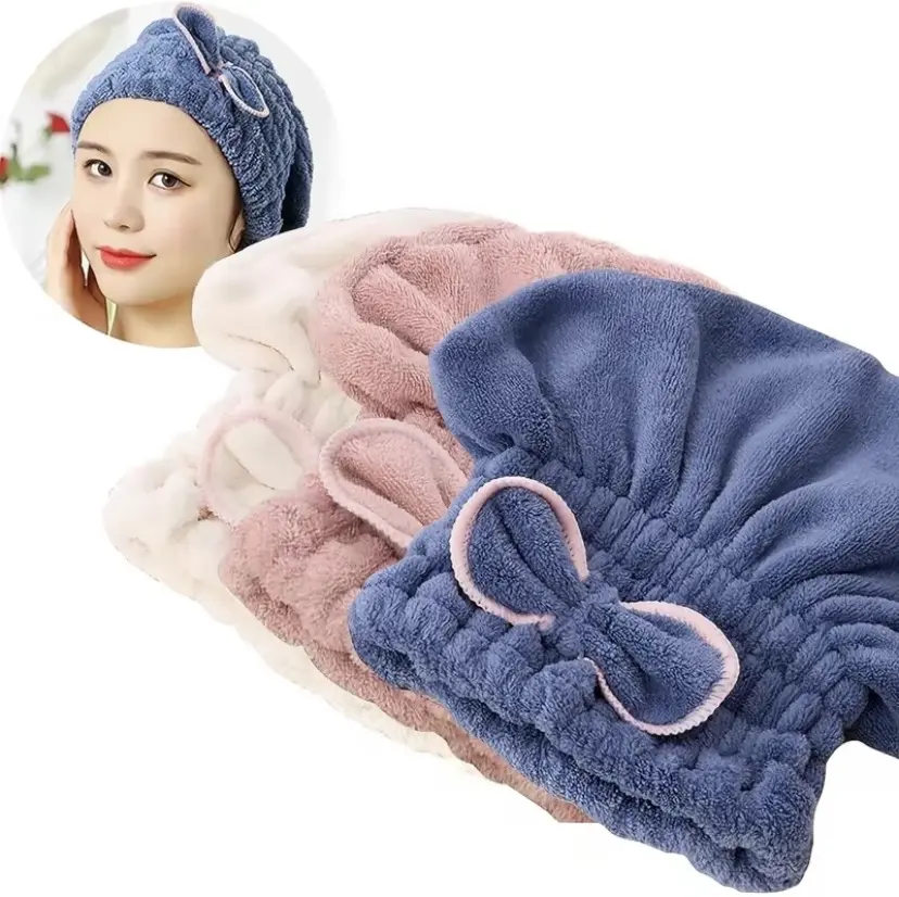 Women's 3PC Nylon Microfiber Shiny Hair Towel Caps - Hair Wrap Towels, Extra Soft, Quick Drying, Water Absorbent, Portable Turban Wraps, One Size, Ideal for Sports & Outdoor Camping, Water Absorbent Towel