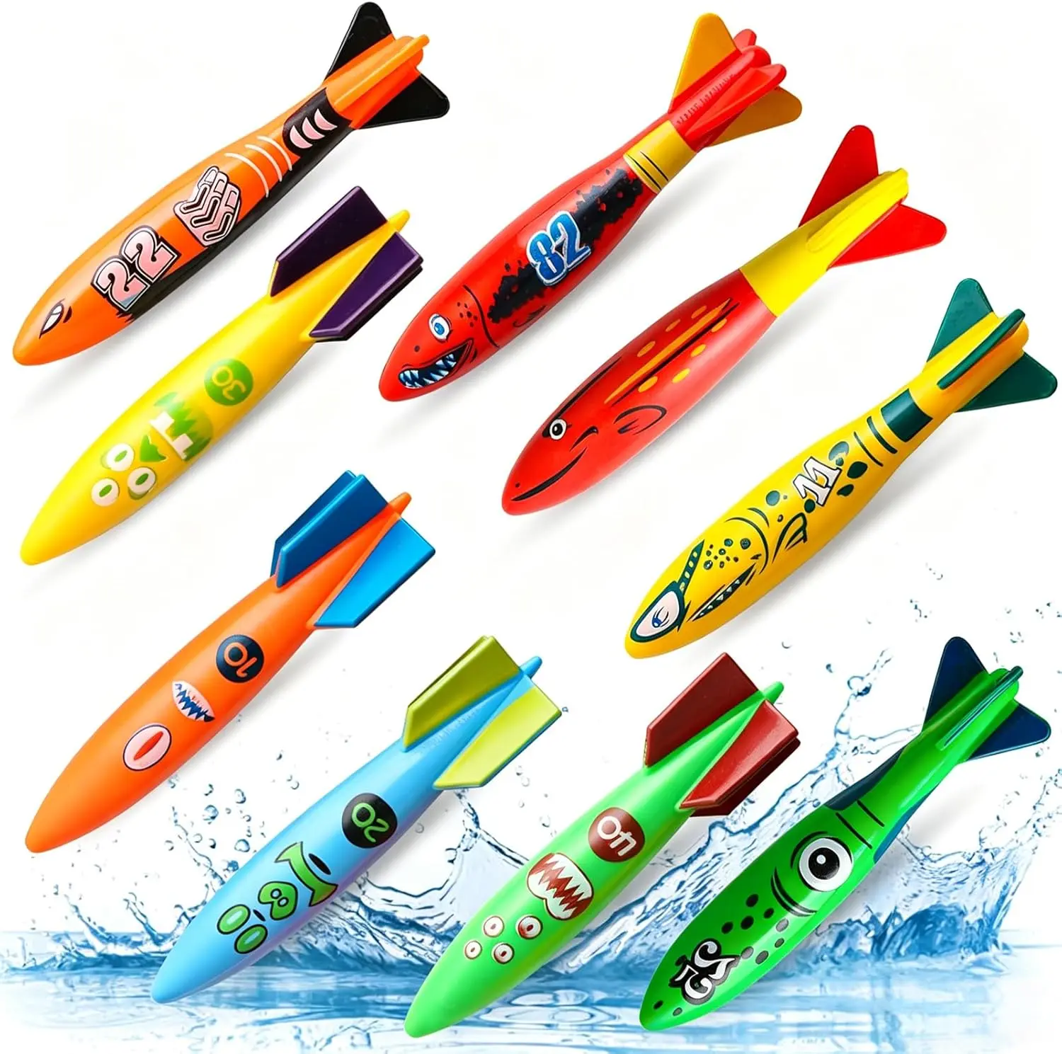 Summer Spring Gift 9 Pcs Dive Rings Pool Toys Adults, Diving Pool Toy for Kids Ages 4-8, Shark Torpedo Dive Set, Octopus Toddler Water Fun Toys, Summer Essentials Underwater Swimming Throwing Gifts for Boys & Girls
