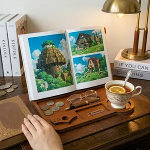 Vintage Wooden Bookshelf Bookmark Holder, Cat Clip Design, Ideal Gift for Book Lovers, Multifunctional Storage Tray, Office Decor