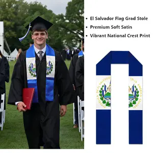 El Salvador Flag Graduation Stole | Salvadoran Heritage Honor Grad Sash，Stole Print Sash for Study Abroad International Students Class of 2026 Silky SatinCapeShawl Set，cords for graduation
