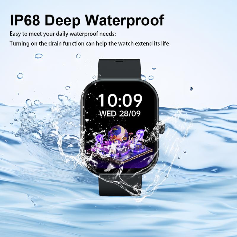 Men's & Women's Smartwatch Newest 2.01” HD Touch Screen Receive/Dial Calls Play Music Sedentary Reminder Alarm Clock Stopwatch Calculator IP68 Waterproof Multiple Sport Modes DIY Wallpaper Gift for Android & iPhone