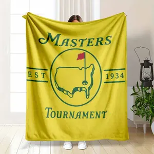 Masters Tournament Augusta Golf Flannel Blanket Classic Yellow Logo Print with USA Map Design Soft Warm Cozy Lightweight Throw Ideal for Sofa Bedroom Office Travel Gift Decor Use