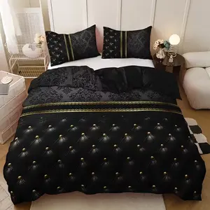 Luxury Gold Jacquard Duvet Cover Set, 3 Piece (1 Duvet + 2 Pillowcases), Soft Comfort Bedding, Bedroom Dorm Room Decor