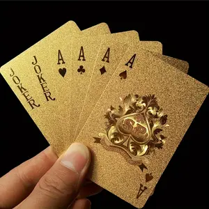 Golden Waterproof Plastic Playing Cards - Elegant Golden Foil Design with Ornate Spade & Heart Motifs for Poker, Bridge, Rummy - Durable Deck for Home Game Nights & Professional Play, Playing Cards Deck