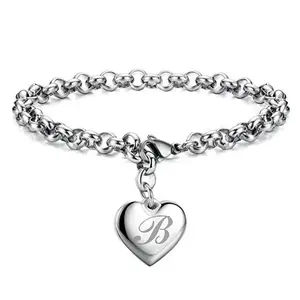Trinket Hub New 925 Sterling Silver Noble Heart 26 A-Z Letter Chain Bracelets for Women, Fashion Designer Jewelry Gift for Party Wedding Fit Daily Wear