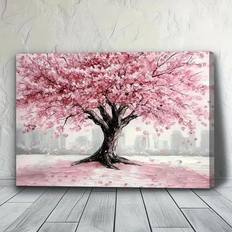 Multi-Size Framed Canvas Wall Art - Japanese Cherry Blossoms Painting, Blush Pink Modern Minimalist Floral Print, Durable Ready-to-Hang Home Decor Ornaments, Room Decoration, Ideal Housewarming Gift (12x16 in, 16x24 in, 20x30 in)