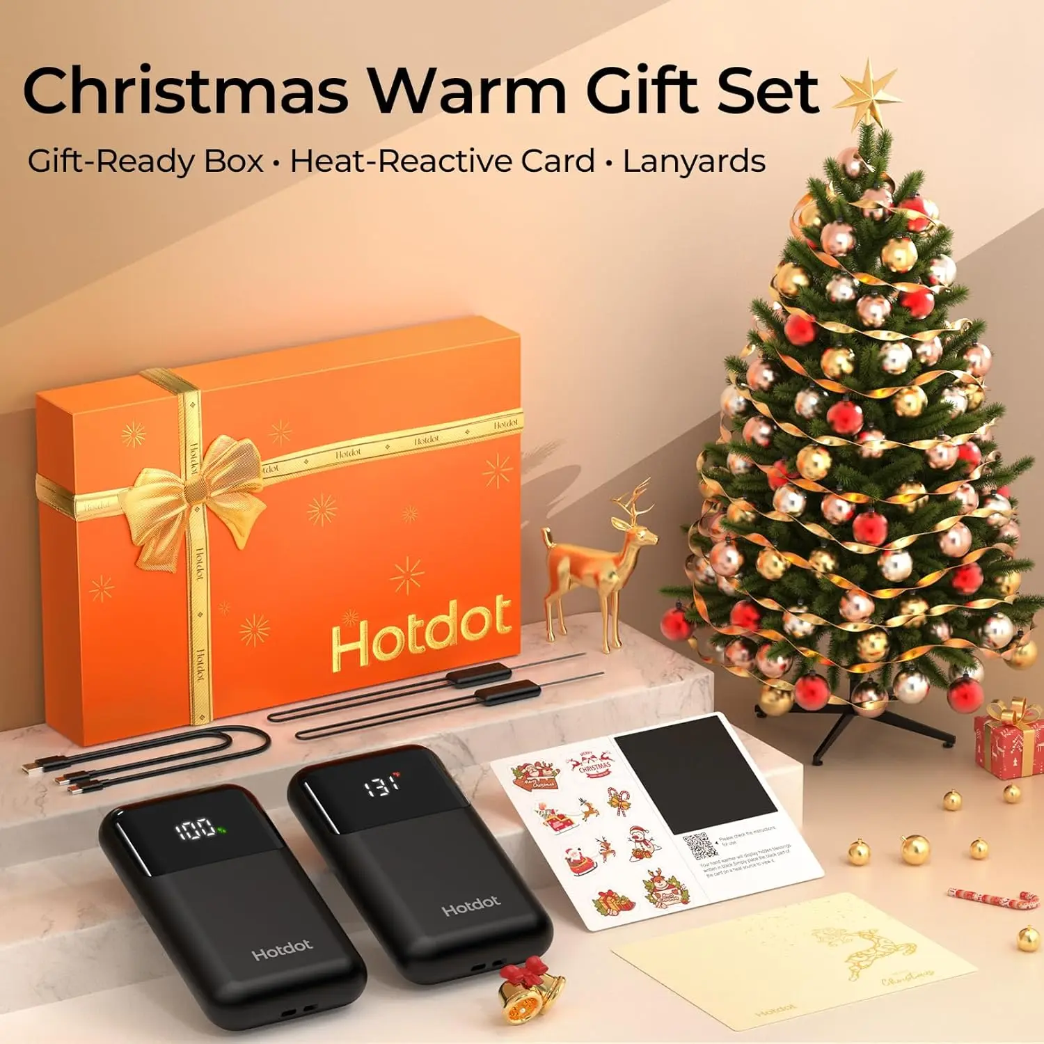 Hotdot Hand Warmers, 2 Pack Modern Compact Rechargeable with LED Screen, 6400mAh for 20H Heat, Practical Winter Gift for Men & Women on Outdoor Trips, Temp Control, Unisex Gift, Christmas, Golf, Camping, Picnic, Eco-Friendly, 1 Second Heating, 4 Temperatu