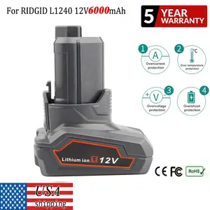 2025new For Ridgid R82059 Hyper Lithium 12 Volt 6.0Ah Battery R82007 R82008 R82008N