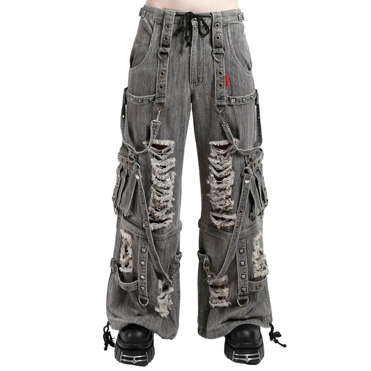 Tripp NYC Shredded Denim Strap Pants [BLACK DENIM]