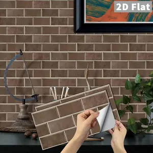 6/12/24/48 PCS FG Retro Brown Subway Tile Stickers | PVC Crystal Film | Peel and Stick Backsplash | Waterproof Oil-Proof | DIY Home Decor for Kitchen Bathroom Wall Floor