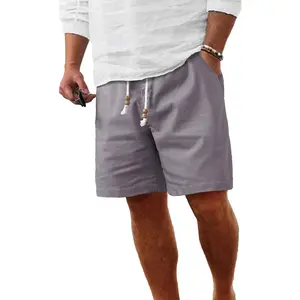 Men's Linen Shorts Casual Elastic Waist Drawstring Summer Beach Vacation Yoga Golf Shorts with PocketsGift
