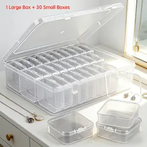 30pcs/set Clear Jewelry Organizer Box, Stackable Dustproof Storage Case with Small Containers for Earrings, Rings, Necklaces, Beads and Small Crafts