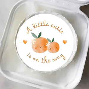 Little Cutie On the Way Orange Edible Treat Toppers: Cupcakes, Oreos, Cakes Cutie Themed Baby Shower Edible Decorations
