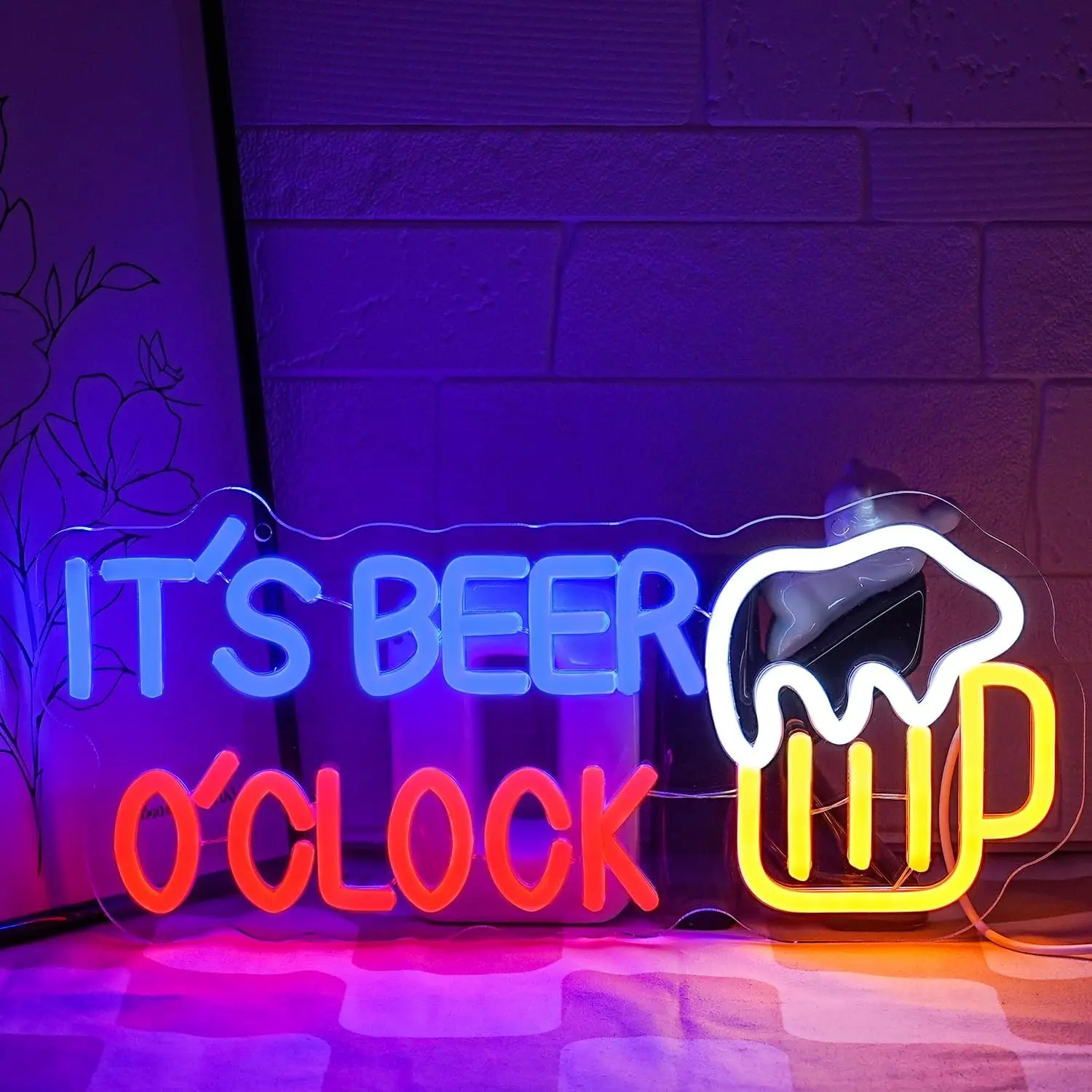 It's Beer O'Clock Neon Sign for Wall Decor Beer Neon light Dimmable USB Beer LED Sign Neon Beer Signs for Man-Father's Day Cave Garage Patio Home BAR Pub Nightclub Restaurant Decor Father's Day Gift