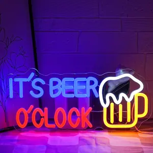 It's Ber O'Clock Neon Sign for Wall Decor 14.5"x6.4" Dimmable USB LED Light for Man Cave Garage Patio Home BAR Pub Nightclub Restaurant Decor