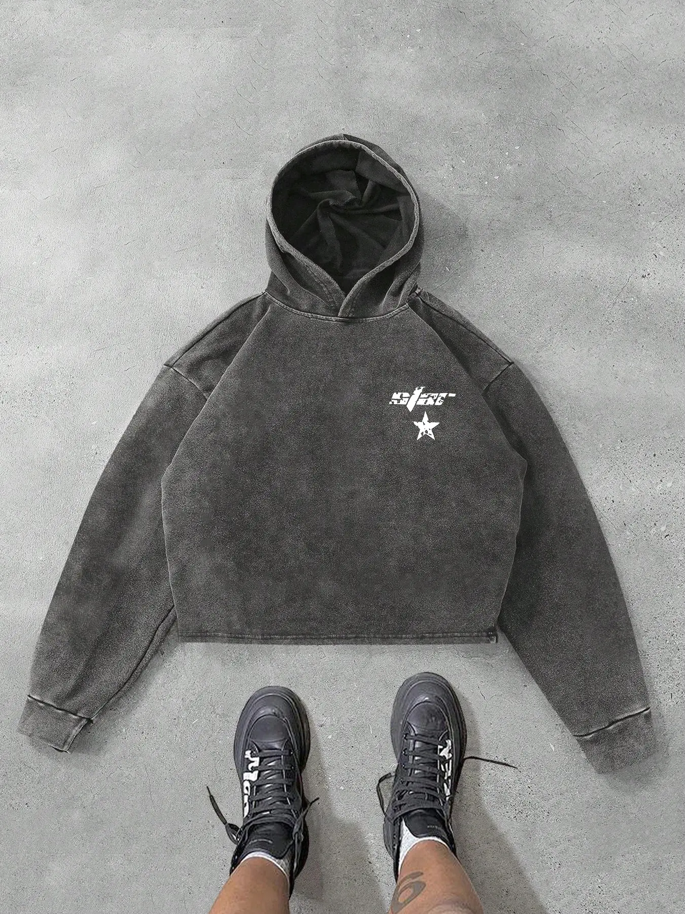 Fashion Trend Men's Large Print Portrait Street Style Loose Baggy Knit Hoodie, Pullover, Long Sleeve Clothes, Sweatshirts