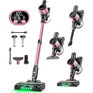 Cordless Vacuum Cleaner 8 in 1 Powerful Suction Lightweight - 3 Modes LED Display 45Mins Detachable Battery, Pink for Home Hard Floor Carpet Pet Hair