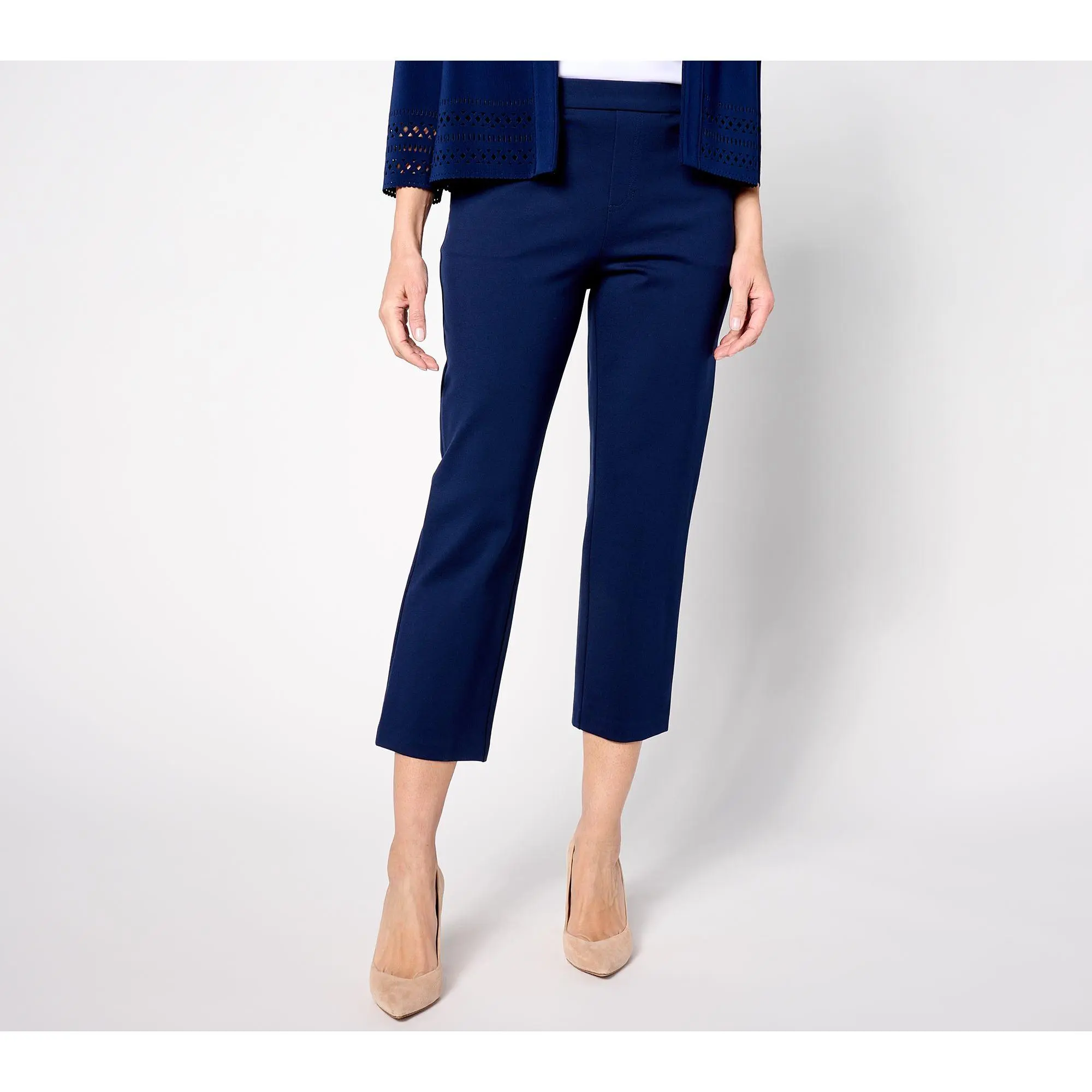 Susan Graver Regular Smart Ponte Knit Sofia Straight Leg Crop Pants