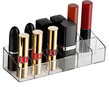 360° rotating storage rack for storing cosmetics, kitchen items, and office desk stationery; includes 12 lipstick holders; available in green, transparent, and gold, three tiers.