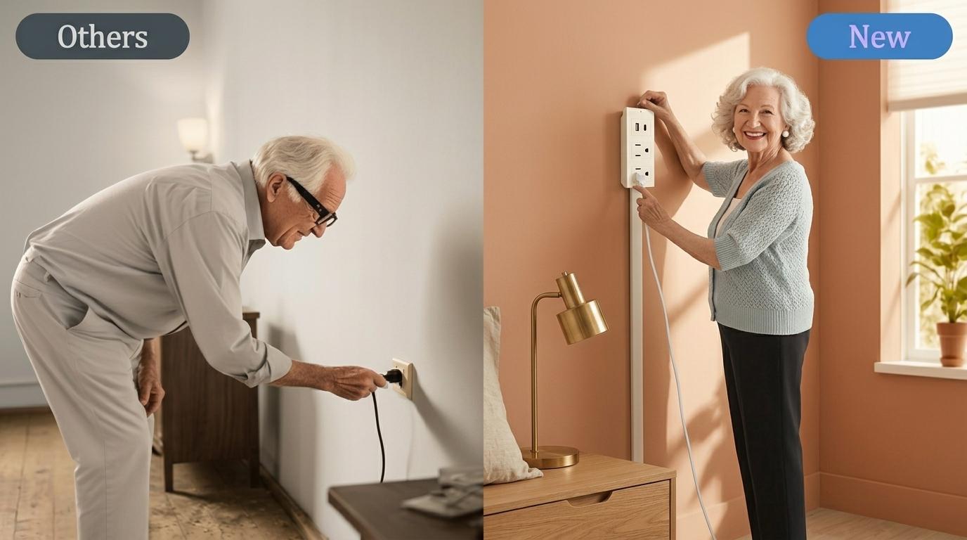 Outlet Extender Outlet electrical Mountable Multi Plug Wall Outlet, with USB-A USB-C & 2 AC, Extendable 22-34" Rotatable 180°, Surge Protector Power Strip,UL-certified power cord,ideal for behind furniture in home/office